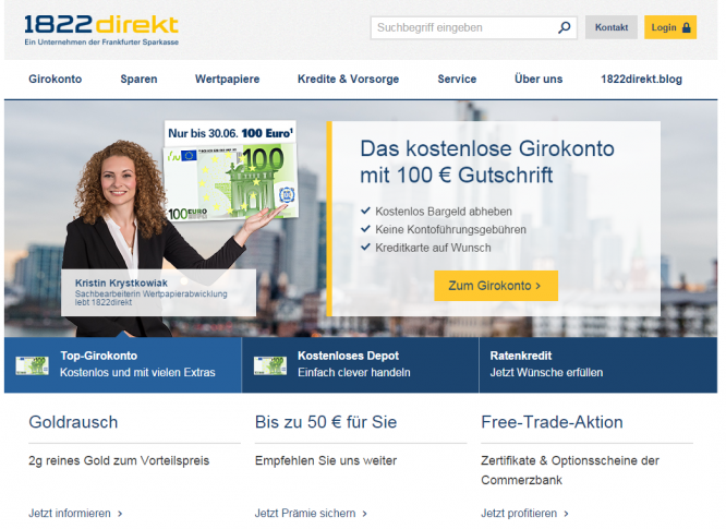 Die Homepage von 1822direkt