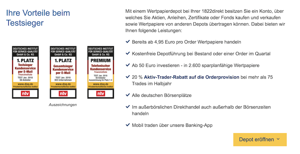 1822direkt Auszeichnungen