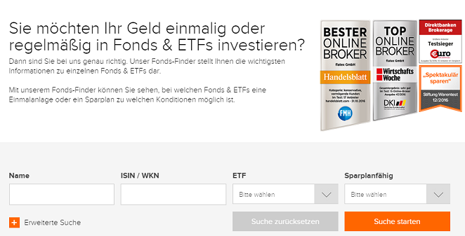 flatex ETF Fonds Suchmaske