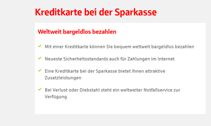 Einige Vorteile der Kreditkarten bei der Sparkasse