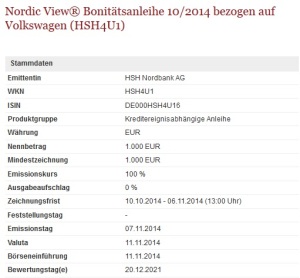 HSH Nordbank emittiert VW Bonitäts-Anleihe