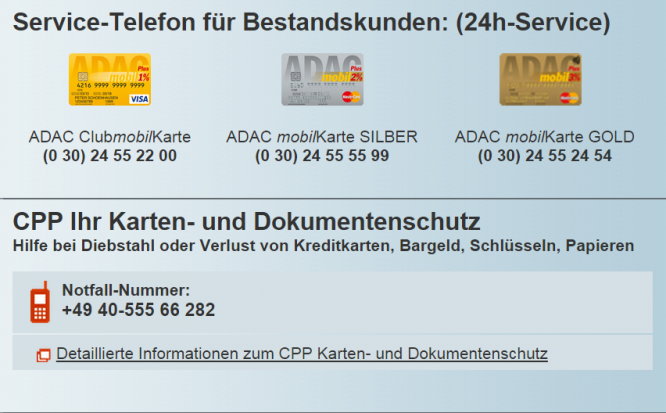 ADAC mobilKarte Kreditkarte Service-Angebot