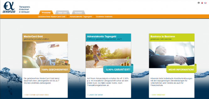 Die Homepage der Advanzia Bank