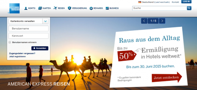 Die Startseite von American Express