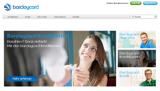 Die Startseite von Barclaycard