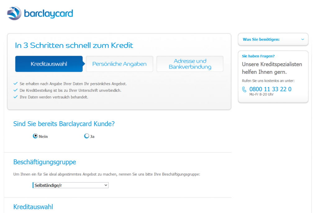 Der Kreditantrag bei Barclaycard