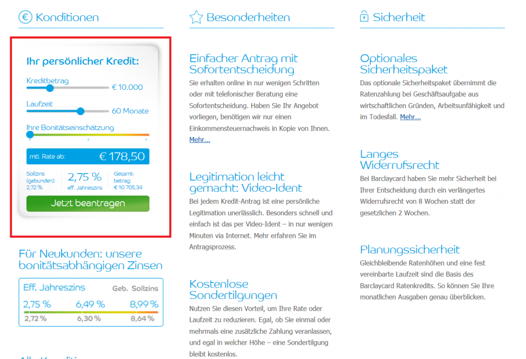 Der Kreditrechner bei Barclaycard