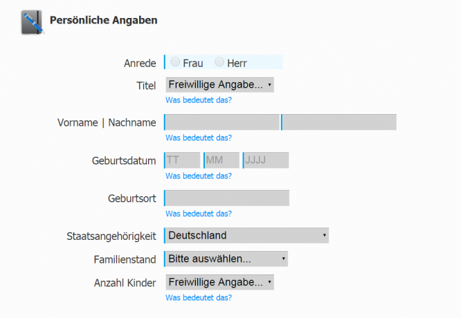 Das Antragsformular von Barclaycard