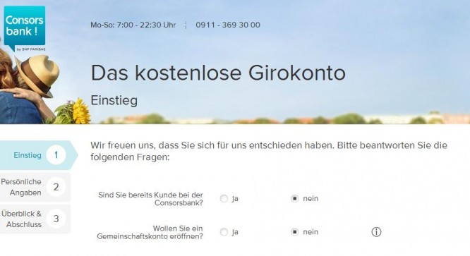 Anmeldefenster für das Consorsbank Girokonto