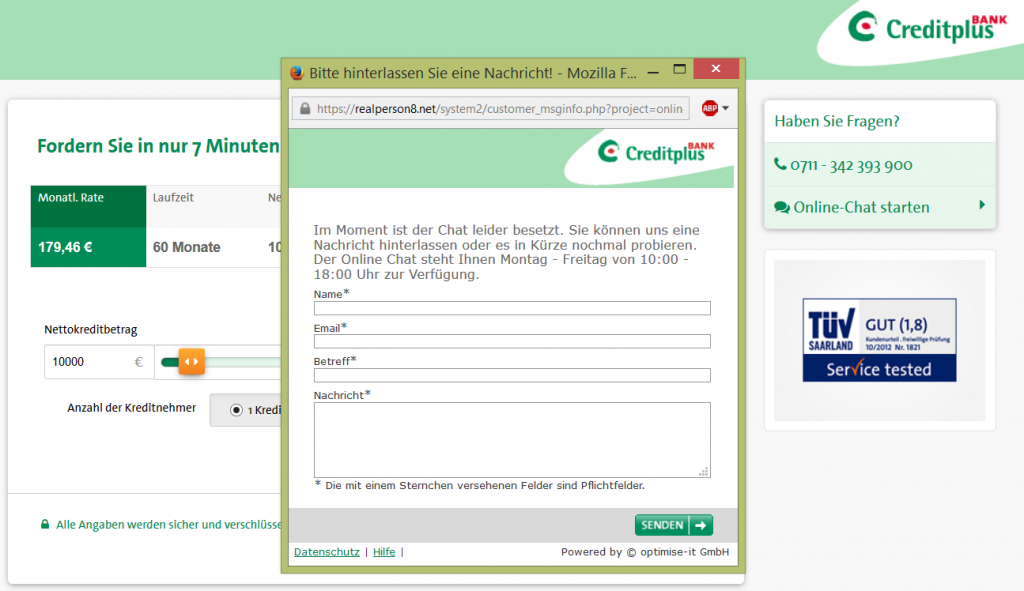 Der Live Chat der CreditPlus Bank AG