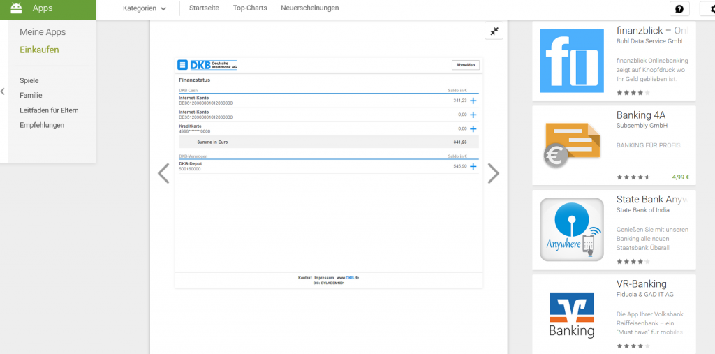 Die DKB App im Google Play Store