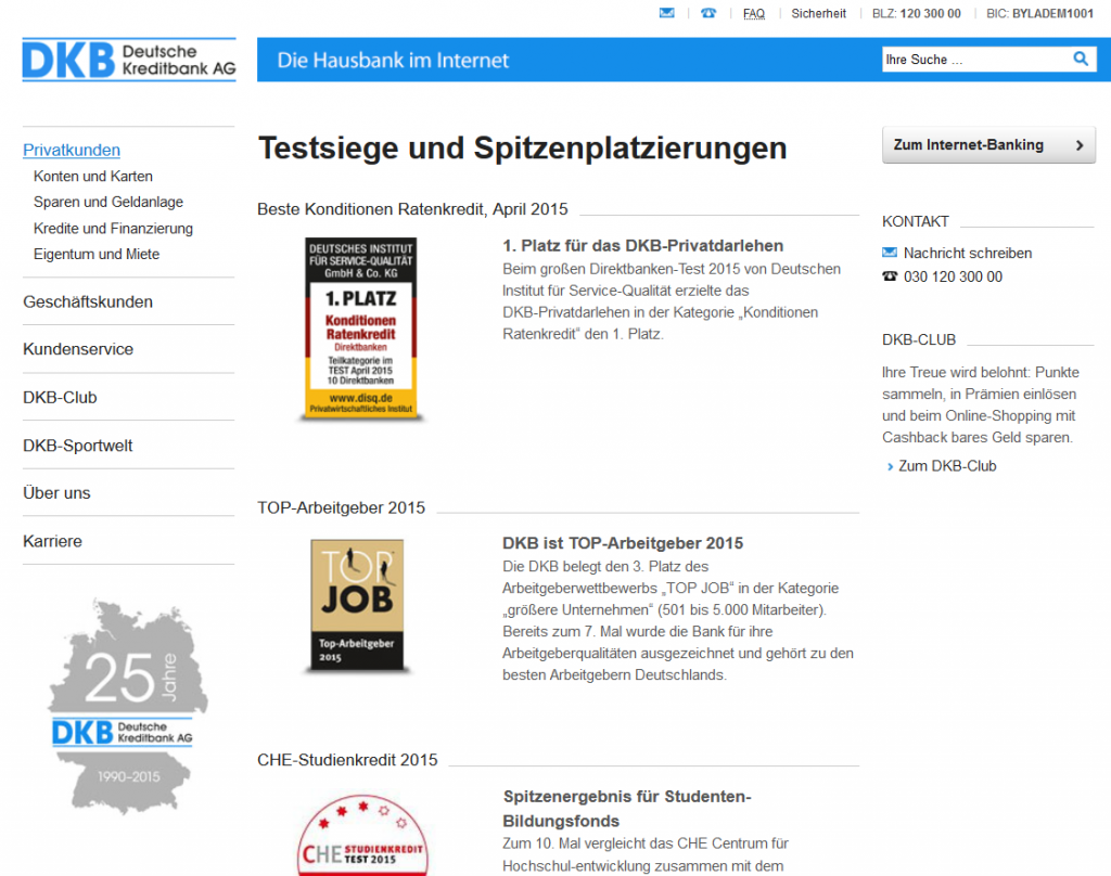 Auszeichnungen bei der DKB