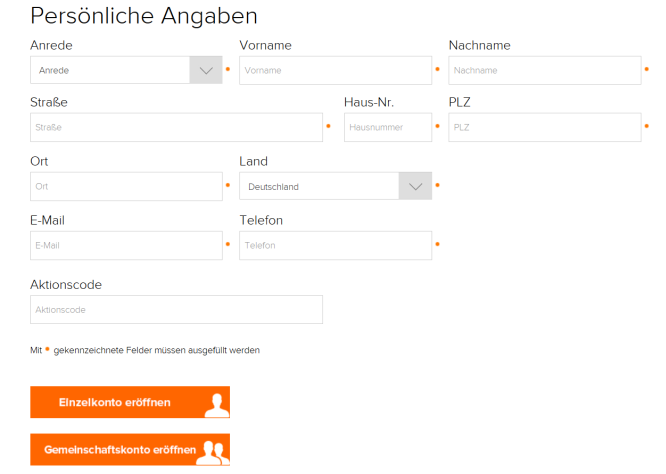 Das Online-Formular für Neukunden