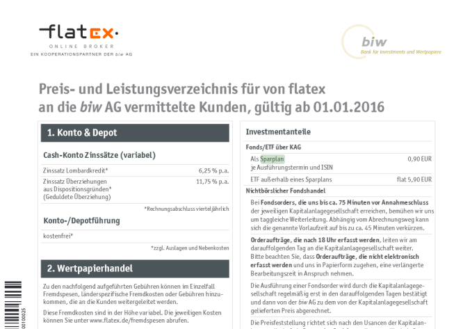 Das Preis- und Leistungsverzeichnis von Flatex