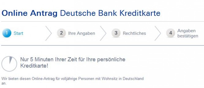 Online-Antrag für die Deutsche Bank Kreditkarte MasterCard Travel