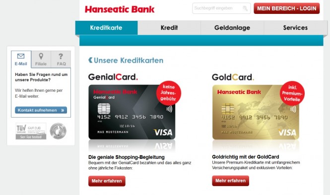 Kreditkarten Vergleich Die Hanseatic Bank bietet verschiedene Kreditkarten an