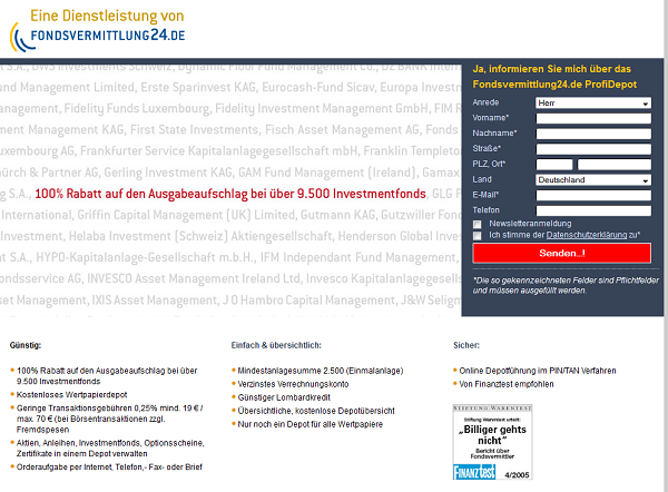 Webseite des Wertpapierdepots