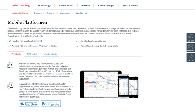 Mobile Trading Apps bei FxPro