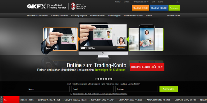 Eine übersichtliche Webseite wartet auf GKFX Kunden