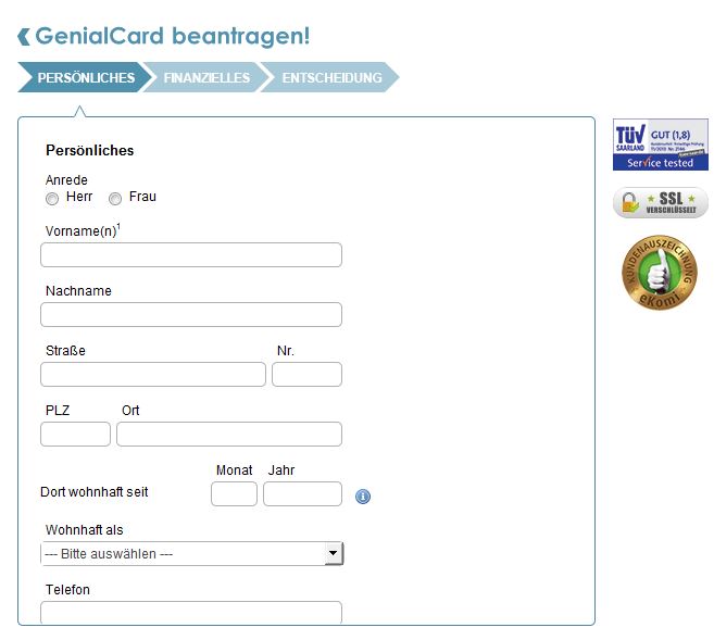 Kreditkartenantrag bei der Hanseatic Bank