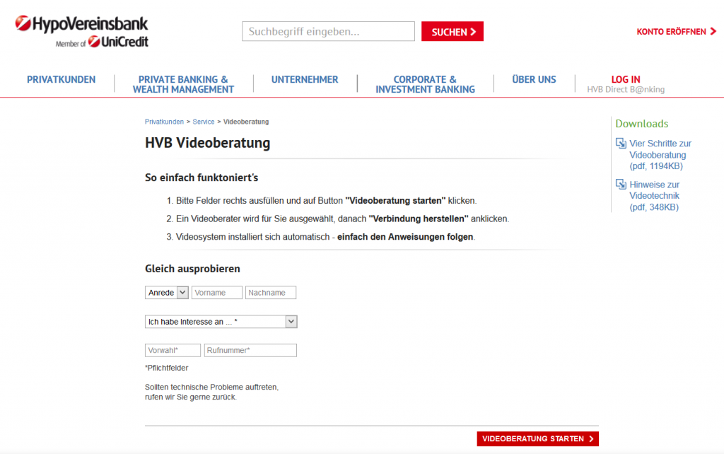 Kunden der HVB können die Videoberatung nutzen