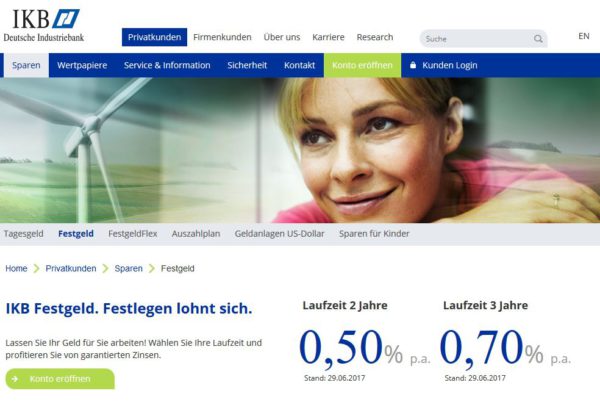 IKB Deutsche Industriebank Festgeld Die Festgeldanlage und ihre Zinsen sind lukrativ.