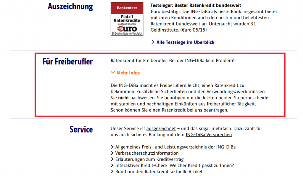 Kredite für Freiberufler bei der ING-DiBa