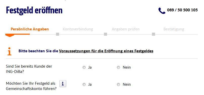 Online-Formular Festgeld eröffnen