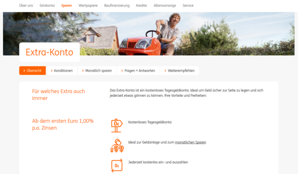 Bei ING-Diba gibt es ab dem ersten Euro 1,00 % p.a. Zinsen