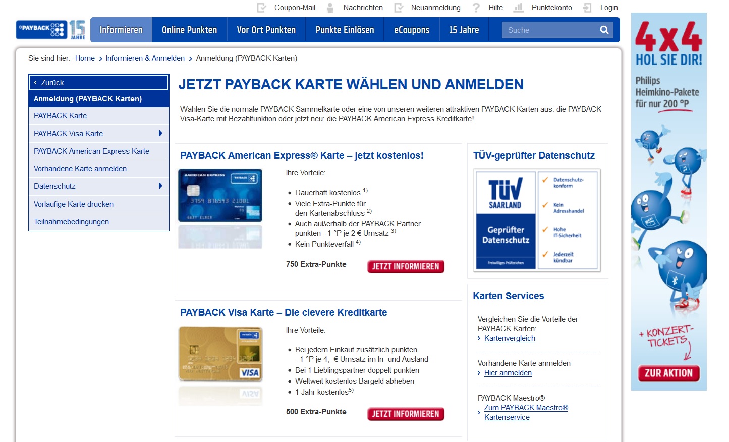 Kunden haben eine große Auswahl an Kreditkarten mit Payback