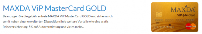 Maxda Gold Card ohne Jahresgebühr.