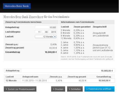 Der Zinsrechner der Mercedes-Benz Bank