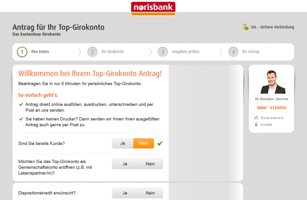 Norisbank Girokonto Erfahrungen Das Eröffnungsformular der norisbank