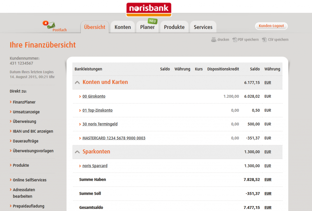 Norisbank Girokonto Erfahrungen Online Banking im Demokonto