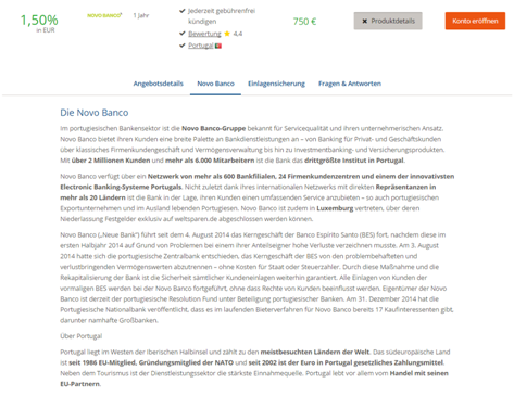 Informationsbereich bei WeltSparen
