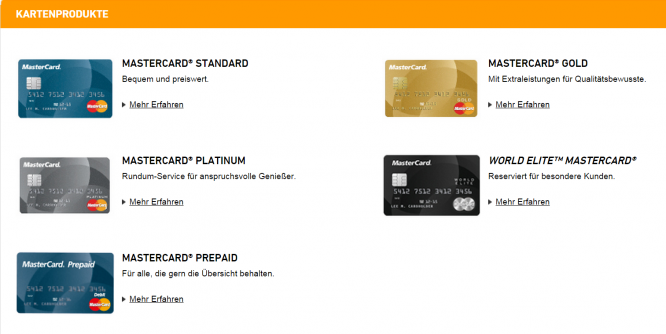 Das MasterCard Kreditkartenangebot