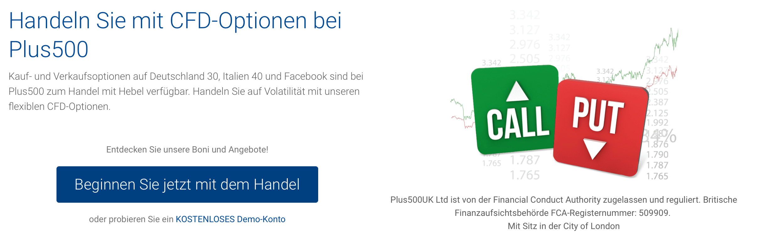 Bei Plus500 können sich Trader beim klassischen Optionshandel zwischen Call und Put entscheiden