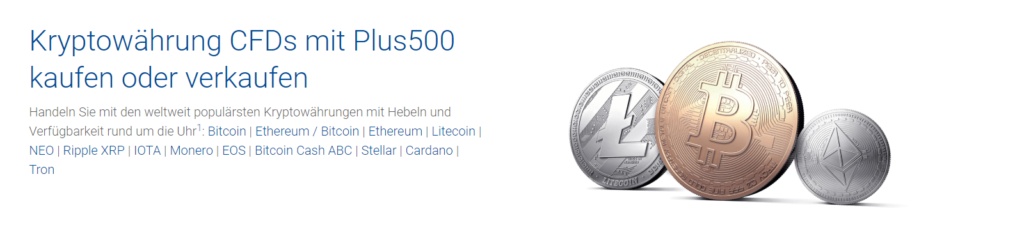 Der Broker Plus500 bietet ebenfalls den Handel mit Kryptowährungen an