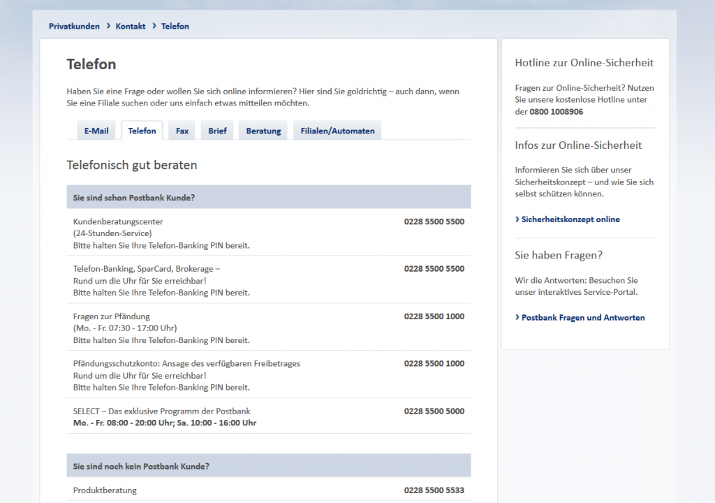 Der Kundensupport der Postbank ist gut erreichbar