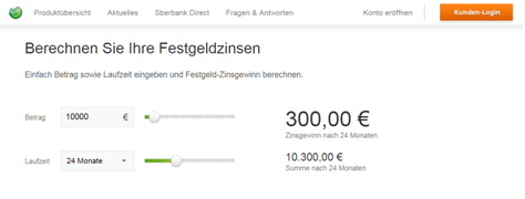 Der Festgeldzinsenrechner der Sberbank