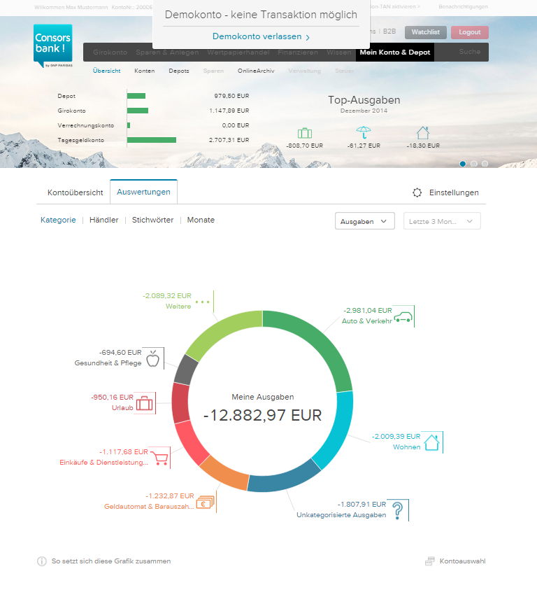 Consorbank Demokonto Ausgabenübersicht