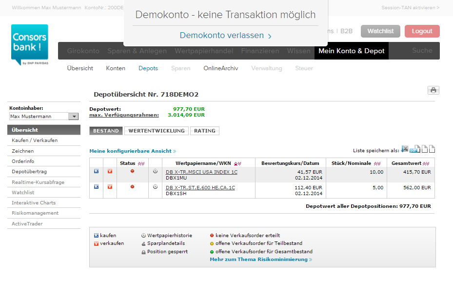 Consorbank Demokonto Wertpapierdepot