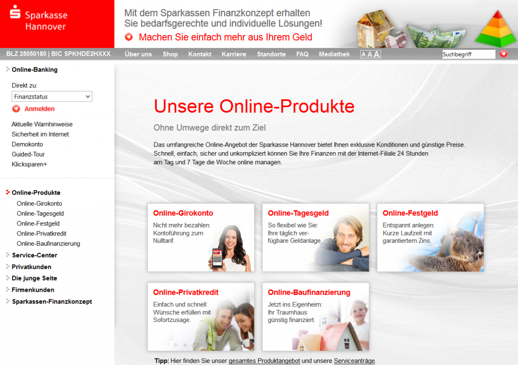 Das Online-Angebot der Sparkasse Hannover