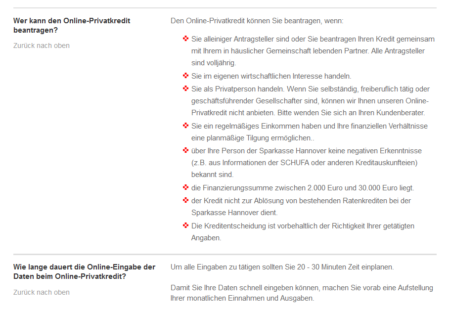 Voraussetzungen bei der Sparkasse Hannover