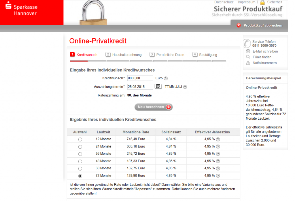 Der Kreditrechner der Sparkasse Hannover