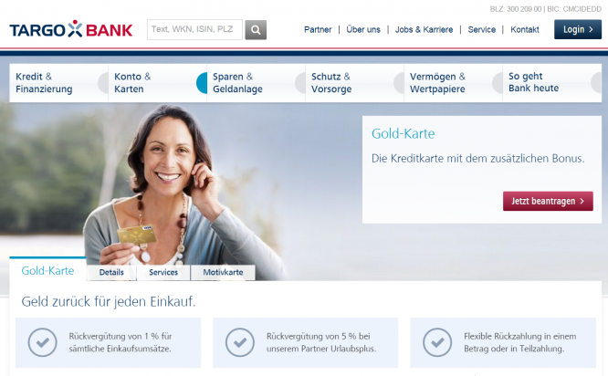 Die Visa Gold bei der Targobank