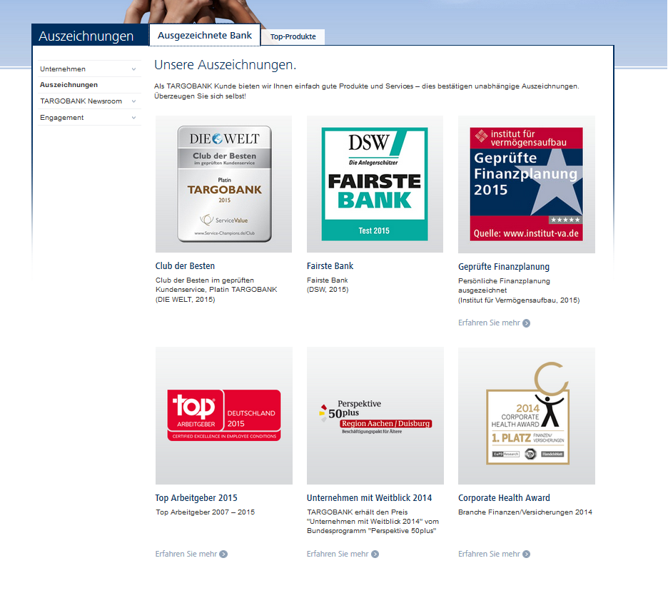 Die aktuellsten Auszeichnungen der Targobank