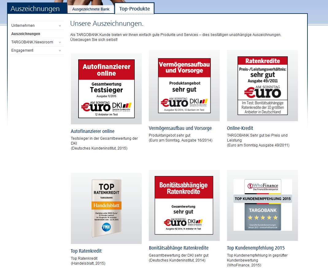Die Auszeichnungen der Targobank