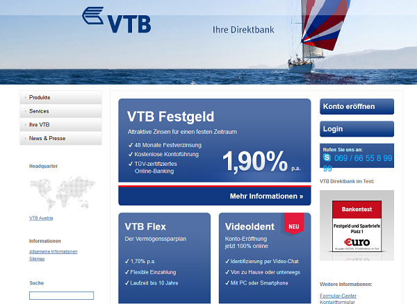 Der Webauftritt der VTB Bank