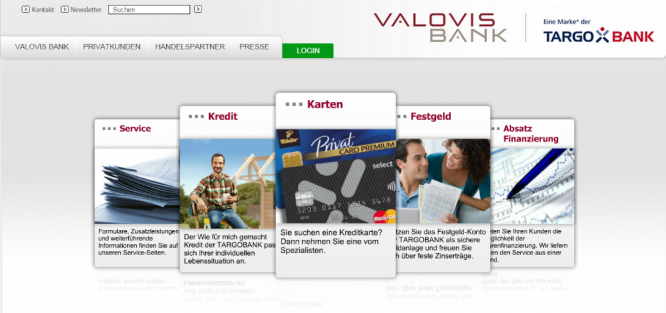 Die Startseite der Valovis Bank